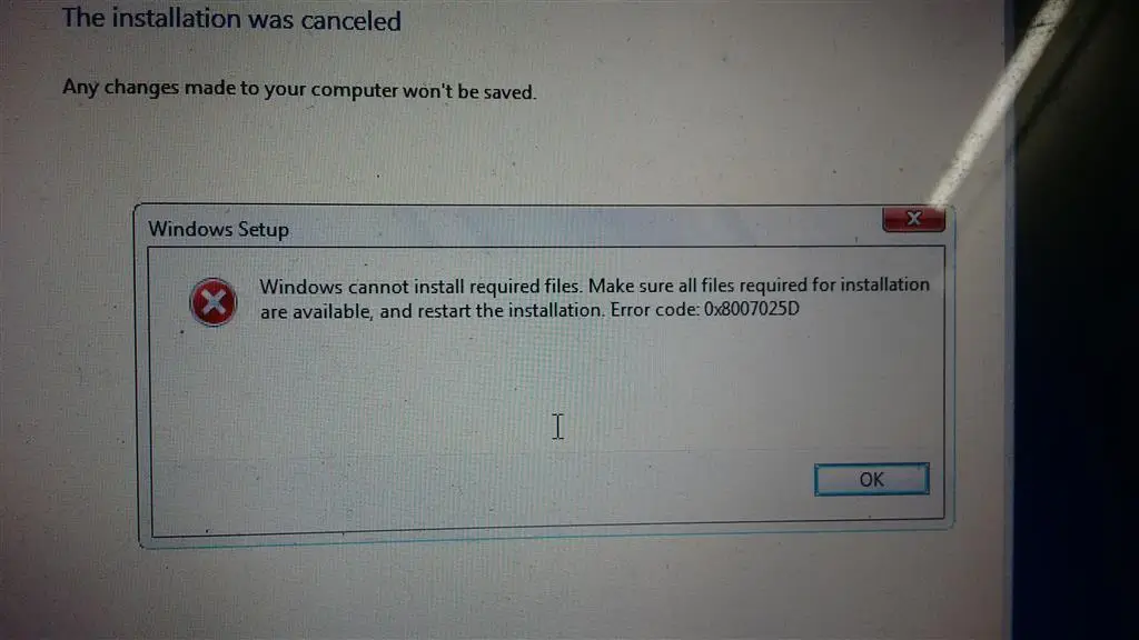 0x8007025d hatası